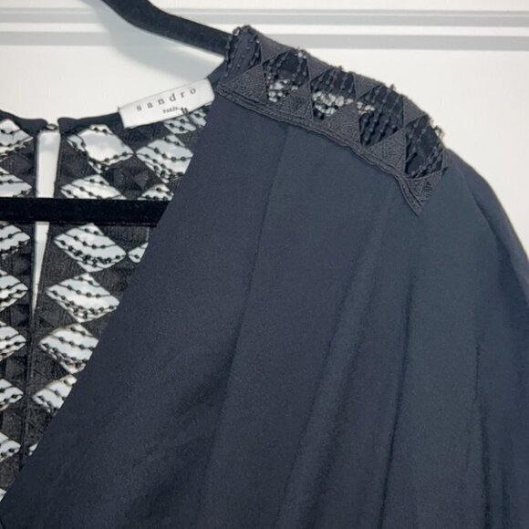 Sandro Noya wrap-effect macramé lace-paneled crepe jumpsuit EUR 40. US L (12-14) - Picture 6 of 15